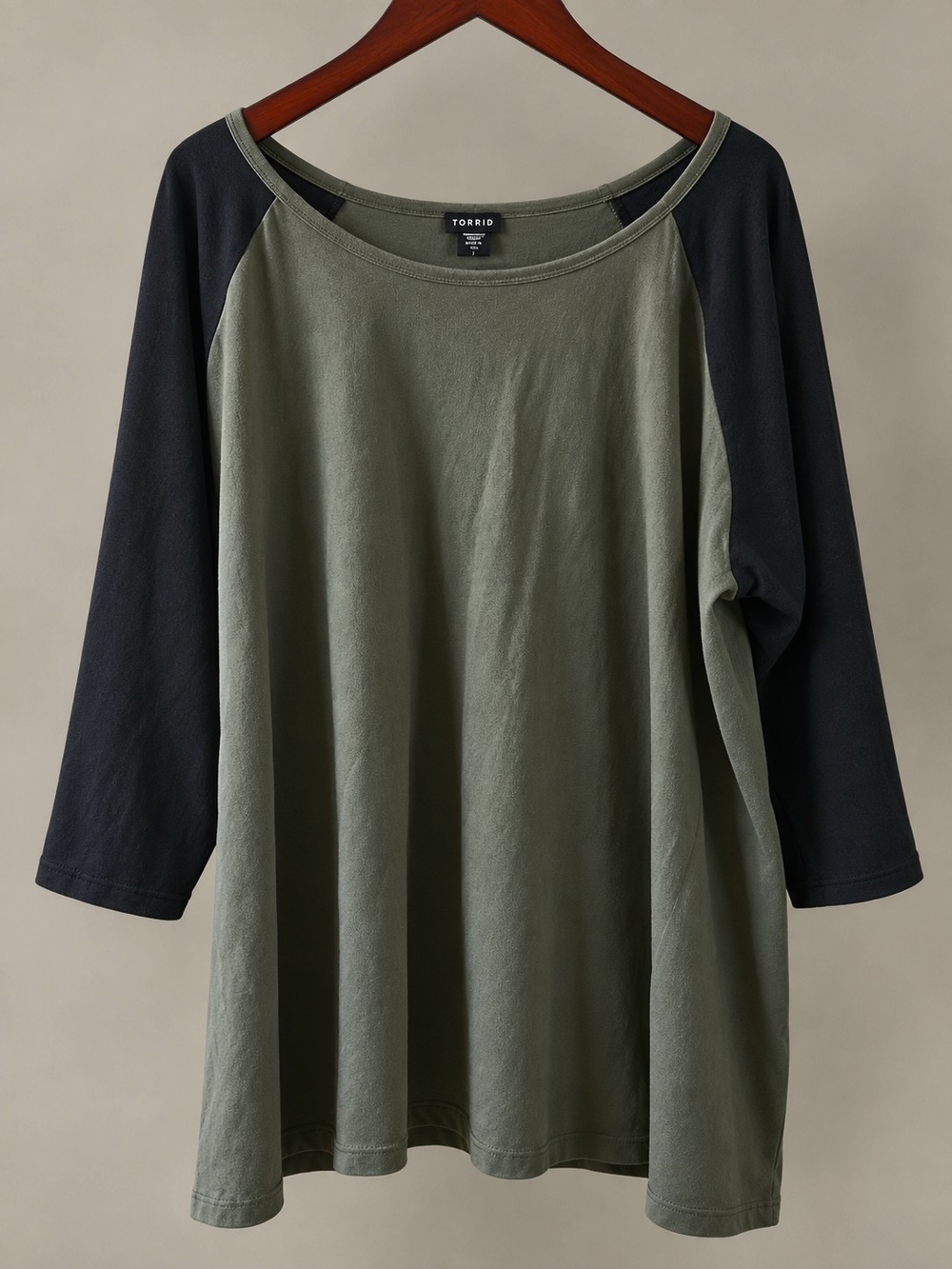 Torrid Olive & Black Raglan Sleeve Long-Sleeve Tee